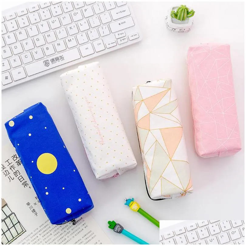 kawaii canvas pencil zipper bag starry lovely sky pen case students stationery pouch school supplies coin purse no pencils 900 b3