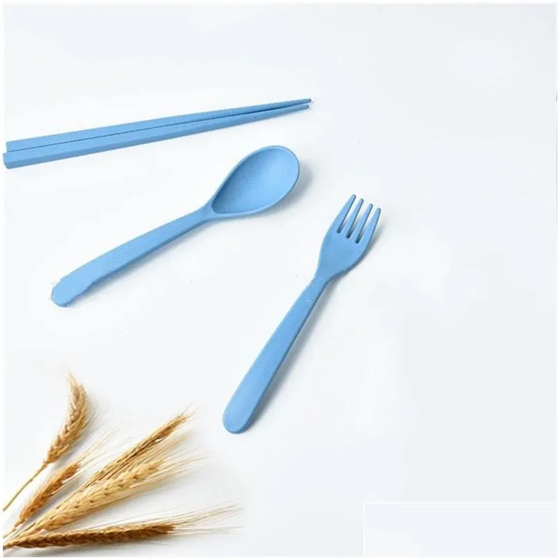 travel portable tableware multi color wheat stalk spoon fork chopsticks flatware sets 2 1yy c r