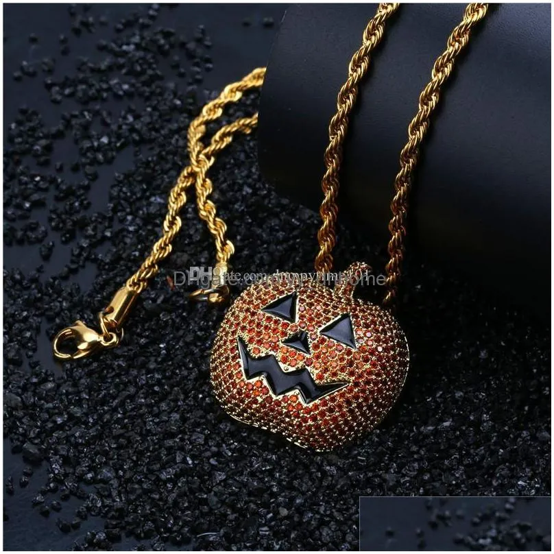 halloween mask pendant necklace men bling cubic zirconia hiphop jewelry ice out gold necklaces 