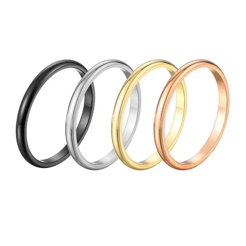 gold silver black rose gold simple 2mm fine tail ring smooth titanium steel ladys ring metal alloy adjustable lady rings jewelry size