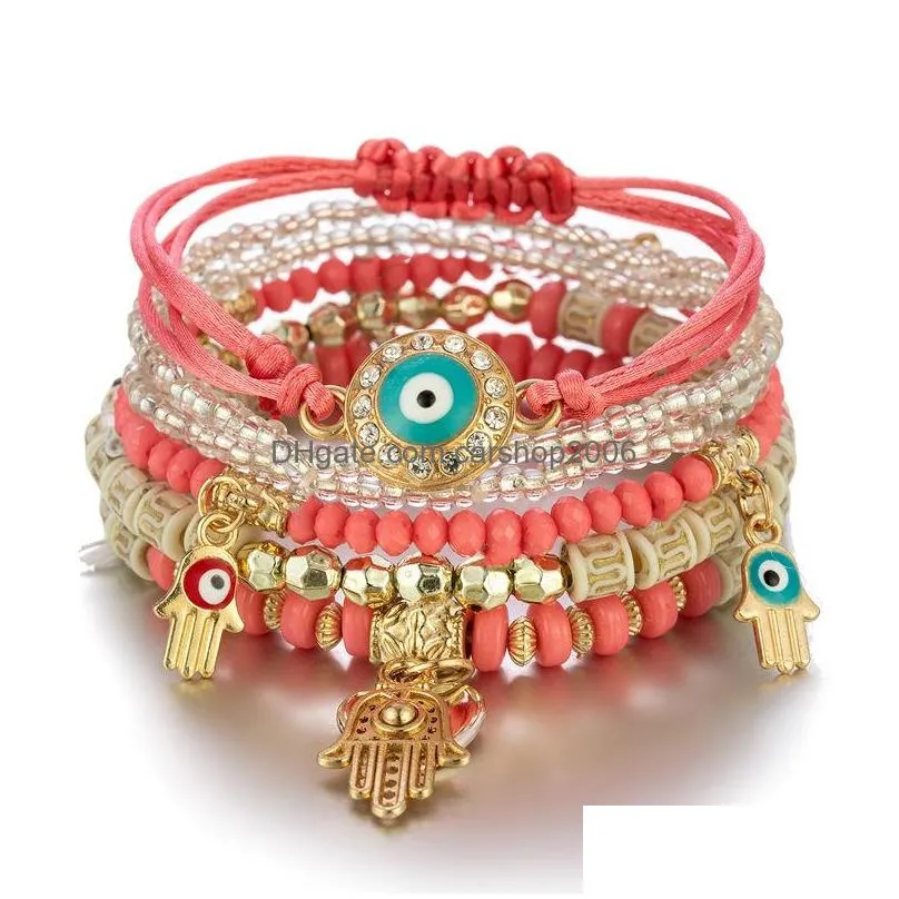 bohemian fashion jewelry handmade strands beaded multi layer bracelet evil blue eye beads charms bracelets