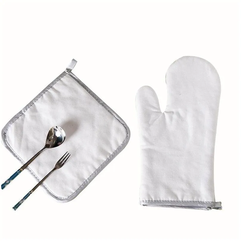 sublimation oven glove set canvas microwave white blank diy kitchen tool antiscald heat insulation tranfer printing 20211222 q2