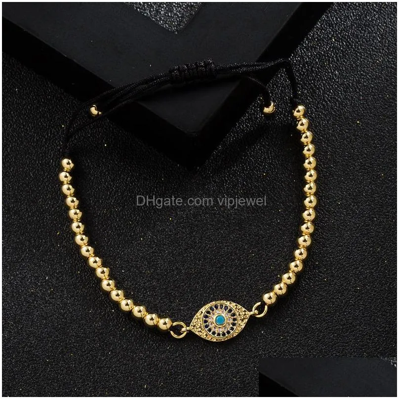 fashion jewelry copper gold plated zircon glaze evil eye bracelet blue eyes adjustable hand rope bracelets