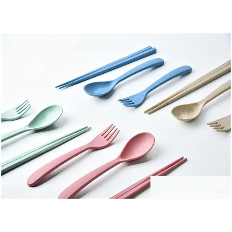 wheat stalk spoon fork chopsticks flatware sets travel portable tableware kitchen articles multi color 2 1yy c r