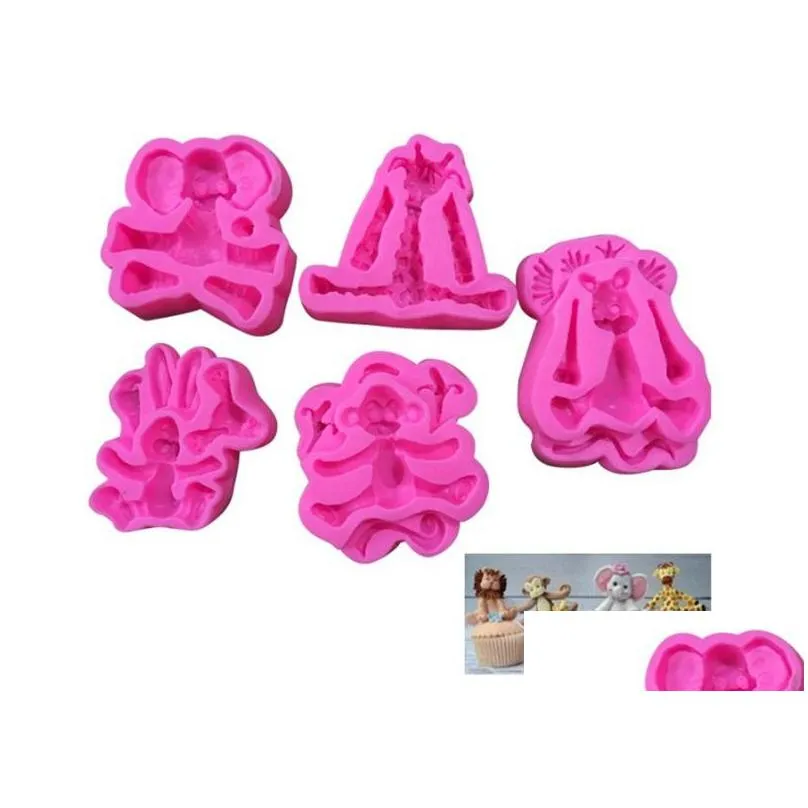 cartoon forest bakeware  elephant monkey giraffe rabbit animal silicon sugar baking moulds clay mold kitchen tools 4 8ty bb