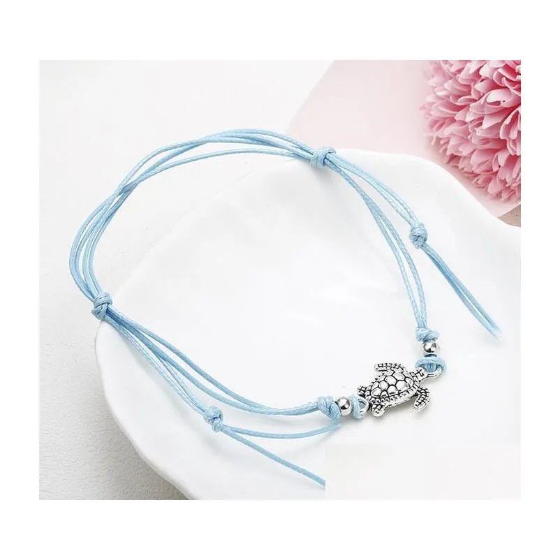 summer beach turtle shaped charm rope string anklets for women ankle bracelet woman sandals on the leg chain foot jewelry wholesale