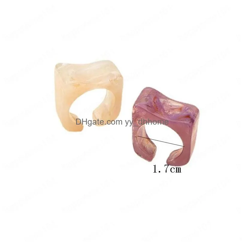 colourful transparent resin acrylic geometric square round rings for women jewelry travel gifts