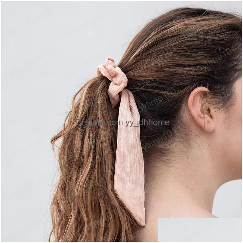 vintage solid color hair scrunchies big long bow ponytail holder rubber rope headband ties decoration for women girl wedding hair