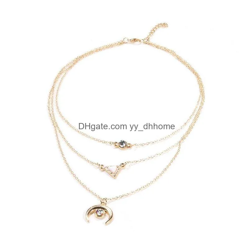 fashion girl gold color long tassel moon necklaces pendants for women multi choker necklace chain bijoux colar