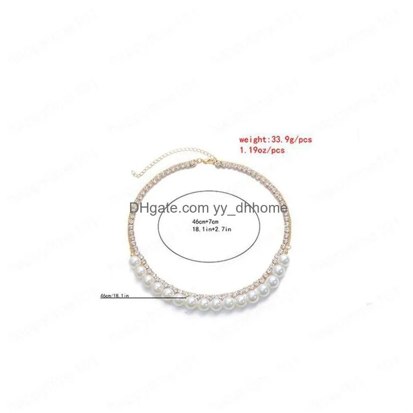 women double layer pearl necklace punk beaded chain diamond chokers necklaces girls party alloy gold jewelry wholesale