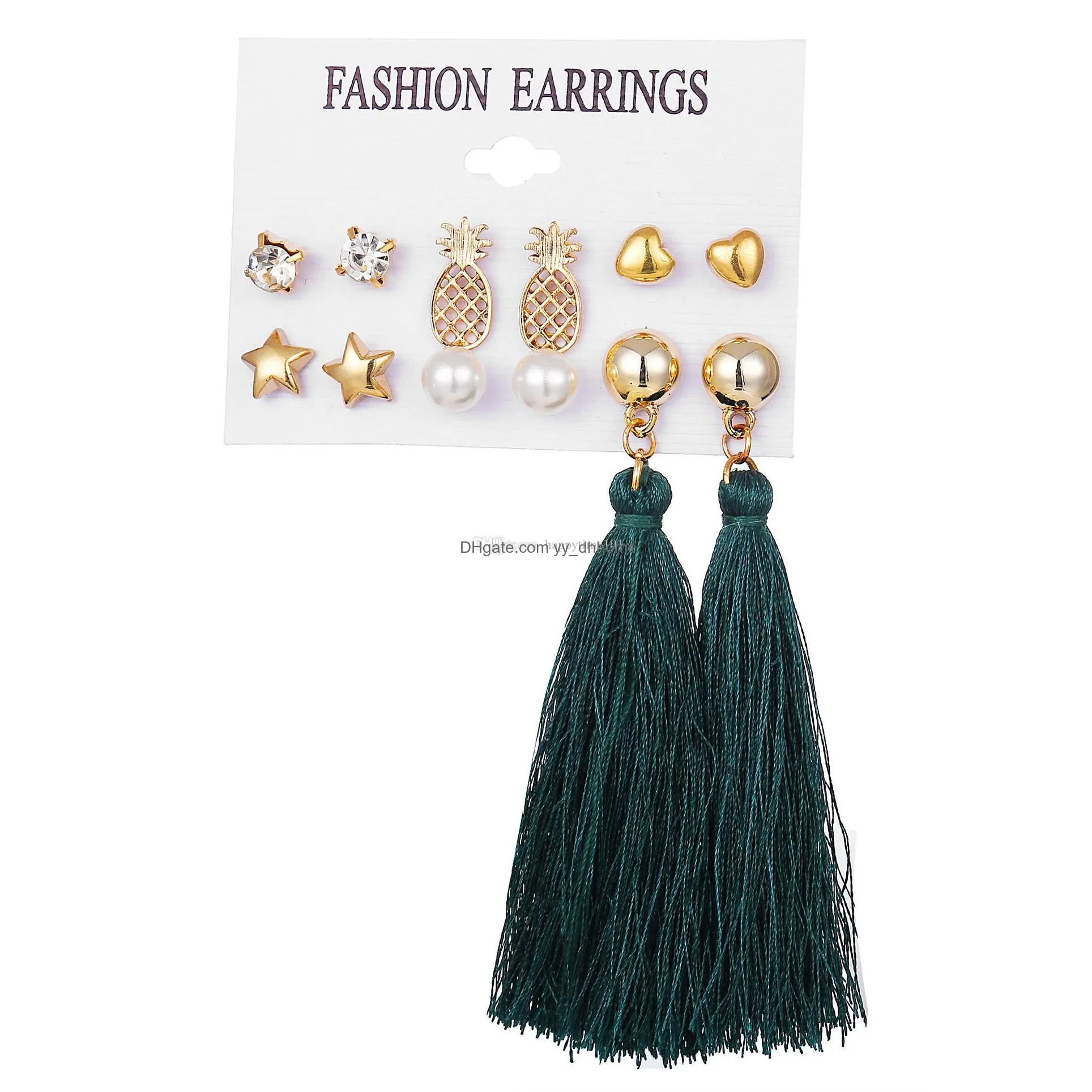 colorful earrings long fringe dangle earrings set for women party jewelry fan tassel earings fashion tread for ladies charm pendant
