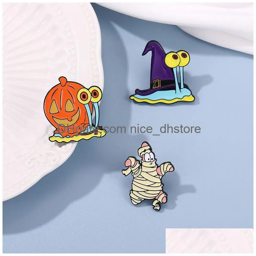 european and american halloween series alloy brooch cartoon cute pumpkin snail shape baking paint badge buckle wholesale