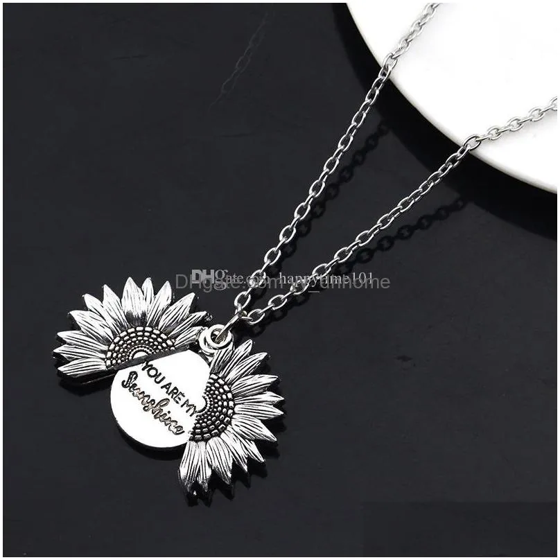 fashion women sweater chain sunflower necklace open locket you are my sunshine pendant necklaces resin flower girls gift jewelry