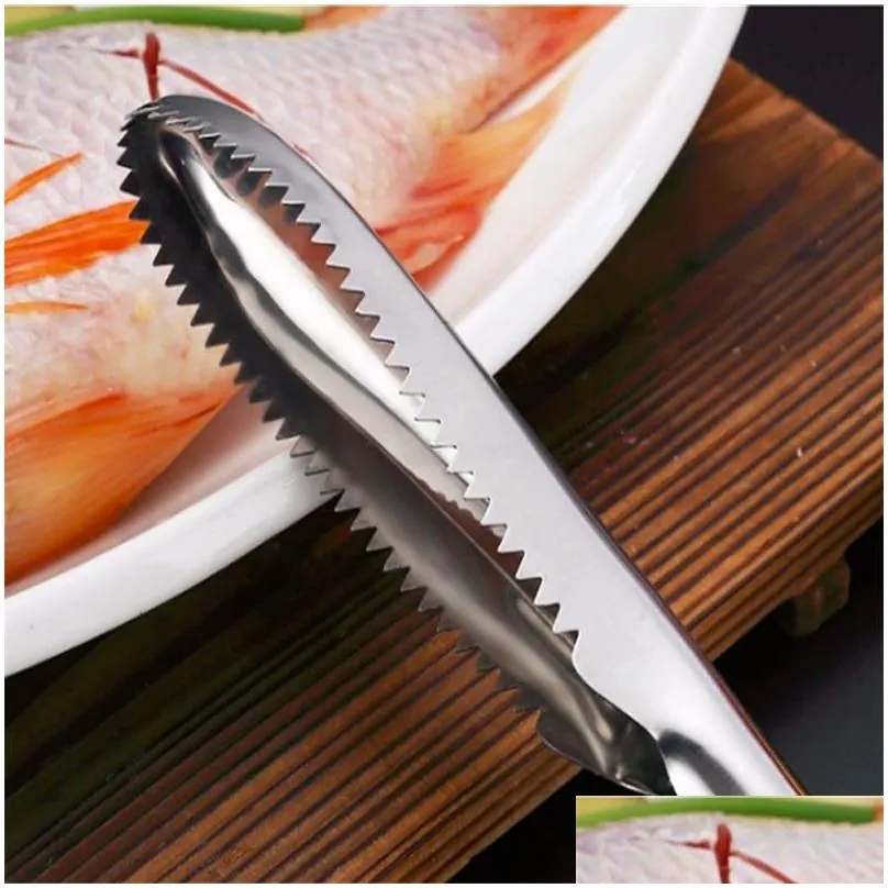 stainless steel cleaning fish knife fish skin brush clean remover peeler scraper kitchen gadget seafood cleaning tools 424 n2