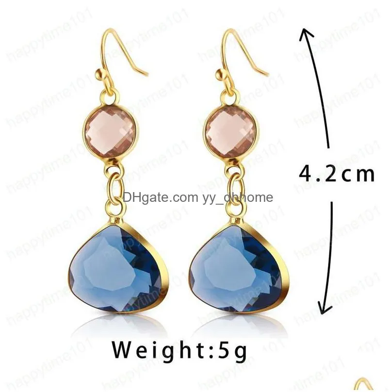  long earrings copper square gemstone crystal drop ladies double pendant ear hook crystal drop earring for women birthday party