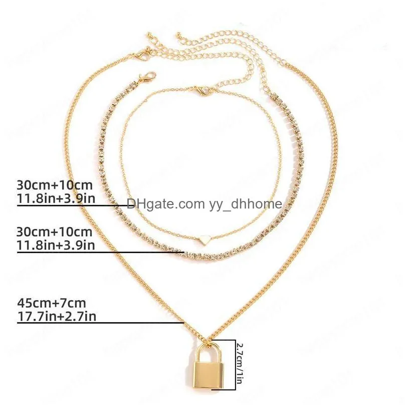 chain diamond pendant necklaces multi layer tassel women heart lock chains for valentines day gift necklace ornaments