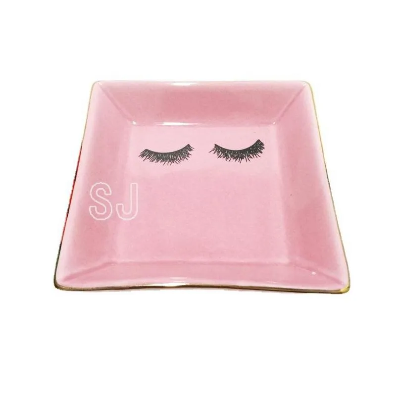 small gorgeous pink eyelash square dishes porcelain plate ceramic jewelry decorative vanity tray trinket dish table decoration 20211223