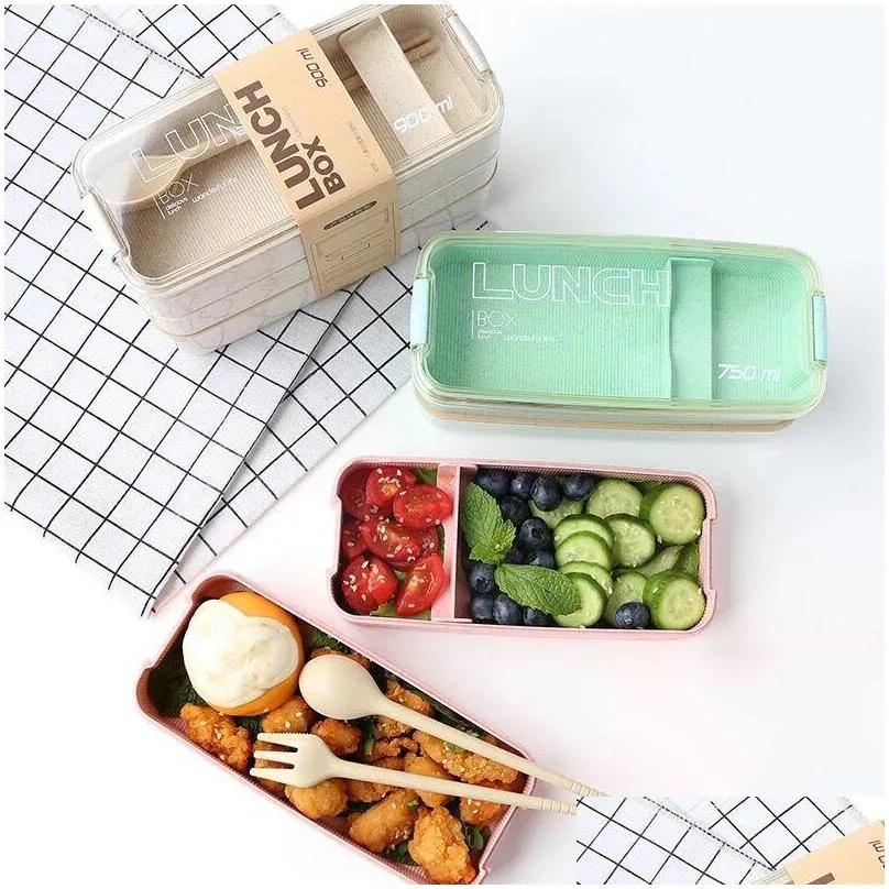 900ml kitchen food savers storage containers microwave lunch box wheat straw dinnerware 1070 e3