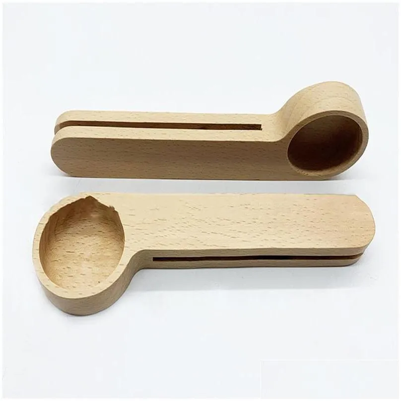 wooden coffee scoop with bag clip tablespoon solid beech wood measuring tea cofe bean spoon clips gift wholesale 7wz y2