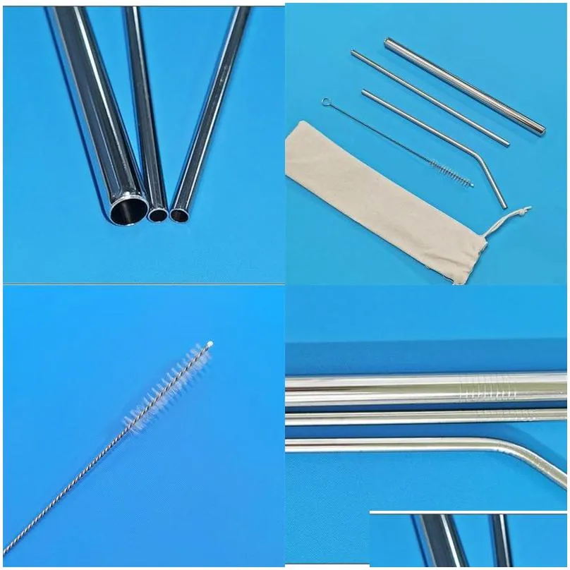 stainless steel straw straight bend tubularis cleaning brush 4 piece set metal straws color coffee drinks suction tubes 2 9km