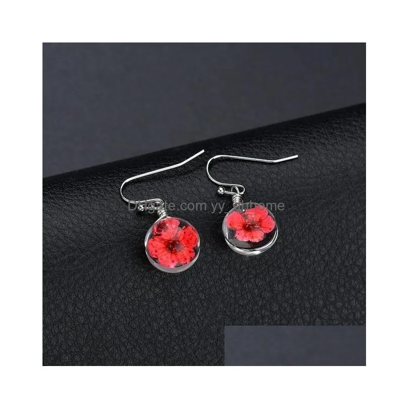  korean dangle earrings women girl creative handmade transparent resin dried flower peach blossom temperament earrings gift