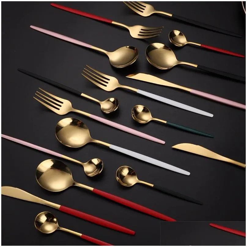 1set stainless steel fork spoon cutlery dinnerware sets flatware for 1 person kitchen tableware antirust utensil steak dinnerwares 1096