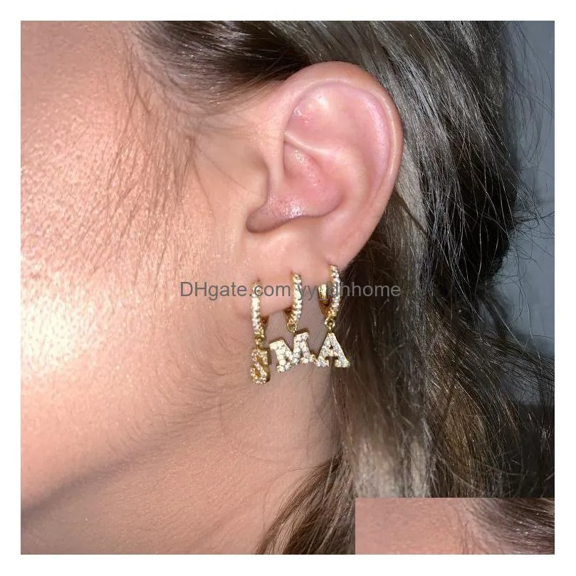 fashion 26 english letters zircon ear piercing earring for women creative joker statement earring cartilage jewelry gift wholesale
