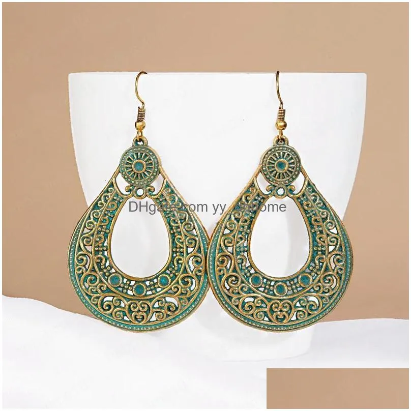 vintage ethnic exotic big water drop dangle earrings for women hollow hanging earring trendy wedding accessoies