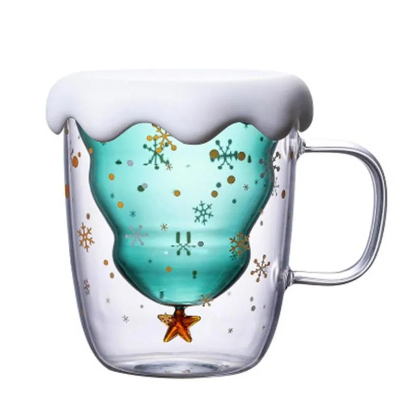 drinkware creative double deck glass cup christmas tree star wish water cups high temperature resistance coffee mug christma gift 23af