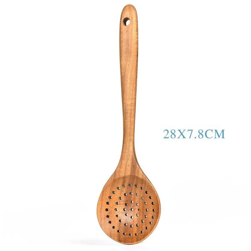 teak wood tableware spoon colander long handle wooden nonstick special cooking spatula kitchen tool utensils kitchenware gift d 48 g2