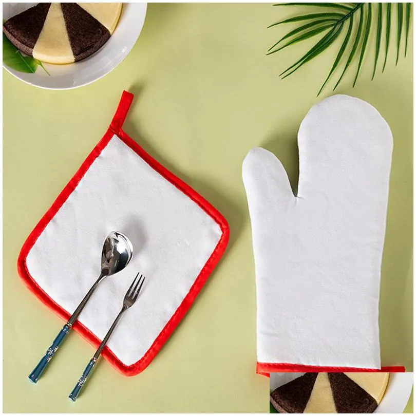 sublimation oven glove set canvas microwave white blank diy kitchen tool antiscald heat insulation tranfer printing 20211222 q2