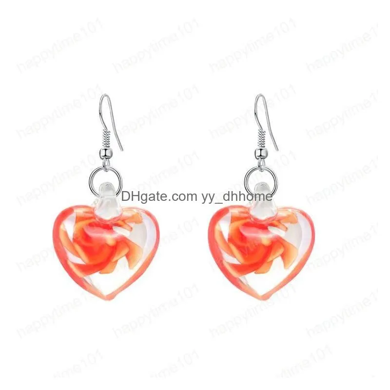 6 colors heart smooth inspired rotate pendant earrings spiral flower glass style crystal love earrings for party girls women