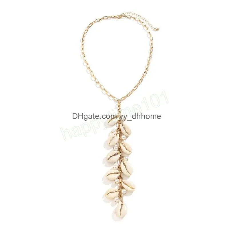 bohemian summer beach natural shell long chain necklace for women conch seashell simple tassel necklace fashion jewelry