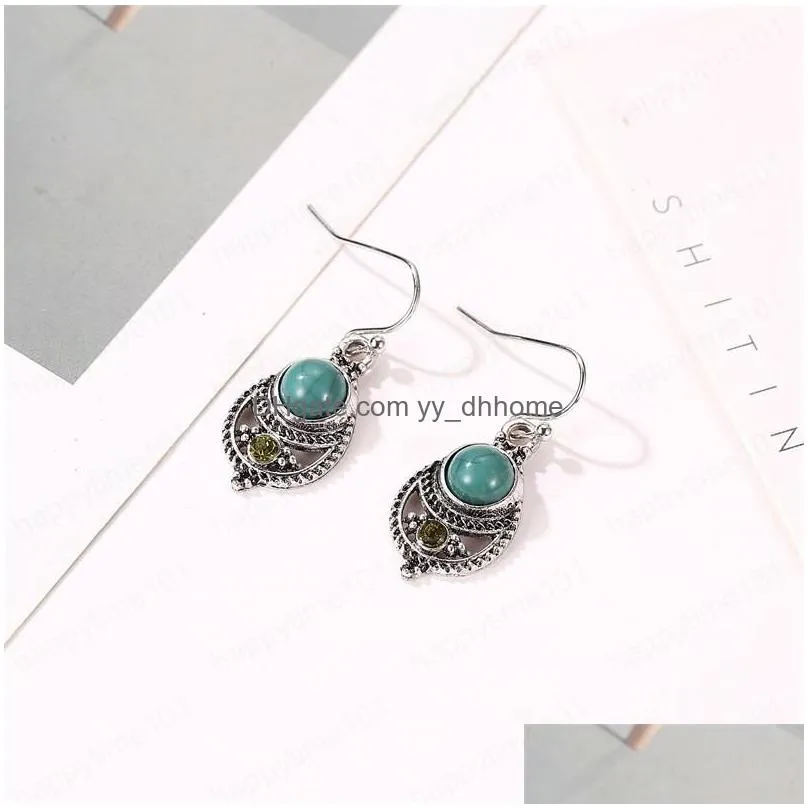 bohemia fashion jewelry vintage turquoise pendant earrings hollow out carved dangle earrings