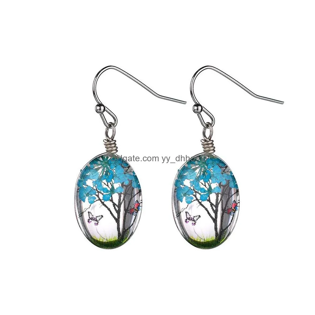  flower dangle earrings for women girl fashion handmade natural flowers earrings unique design vintage glass earrings jewelry