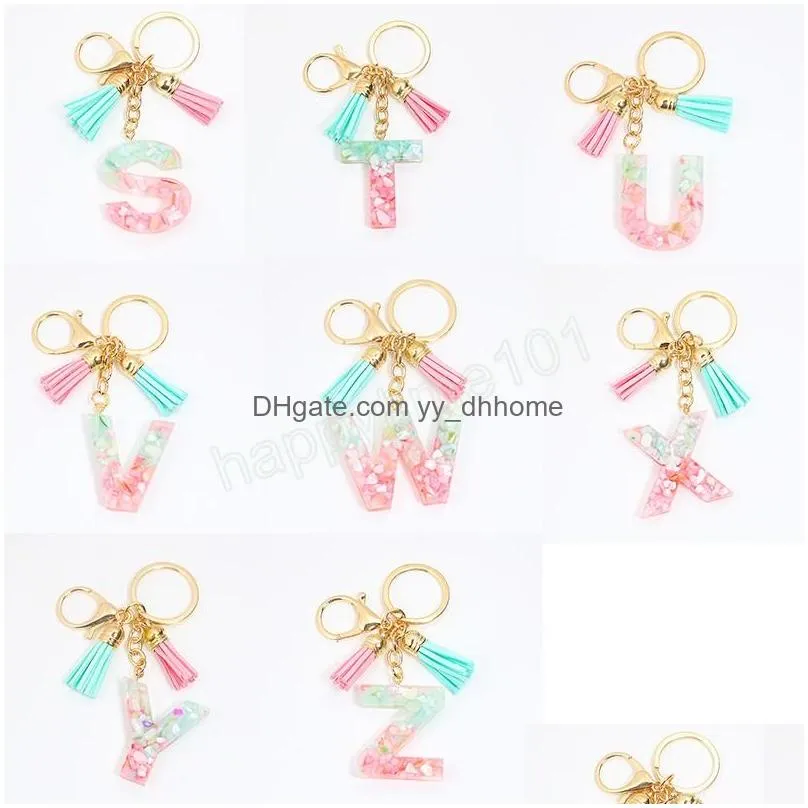 fashion resin english letter keychain creative cute women key chains ring car bag tassels pendent charm gift accessories