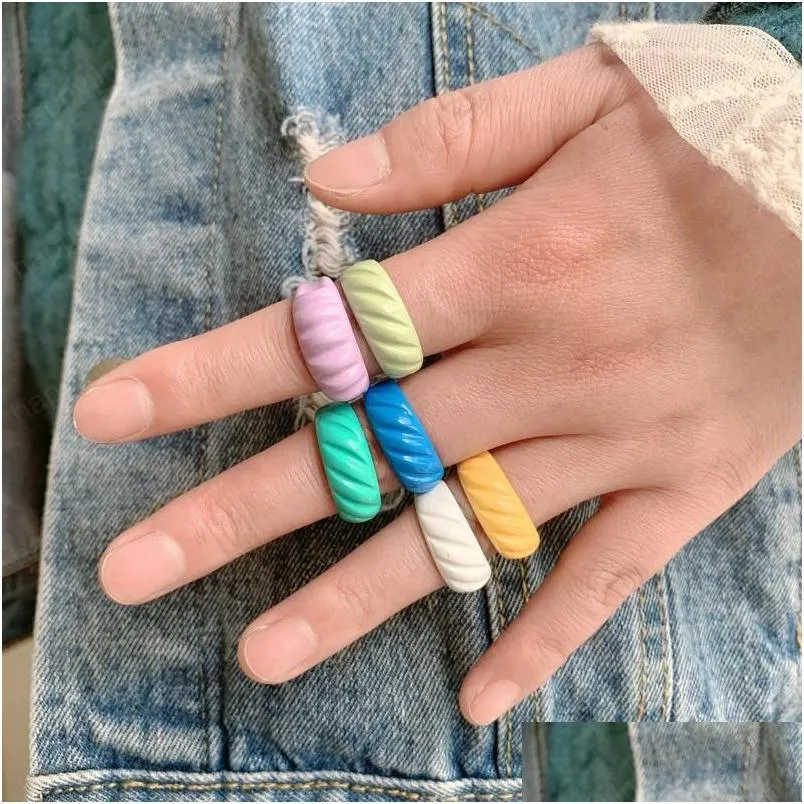 trendy handmade geometric irregular chain ring colorful open metal rings for women girls jewelry