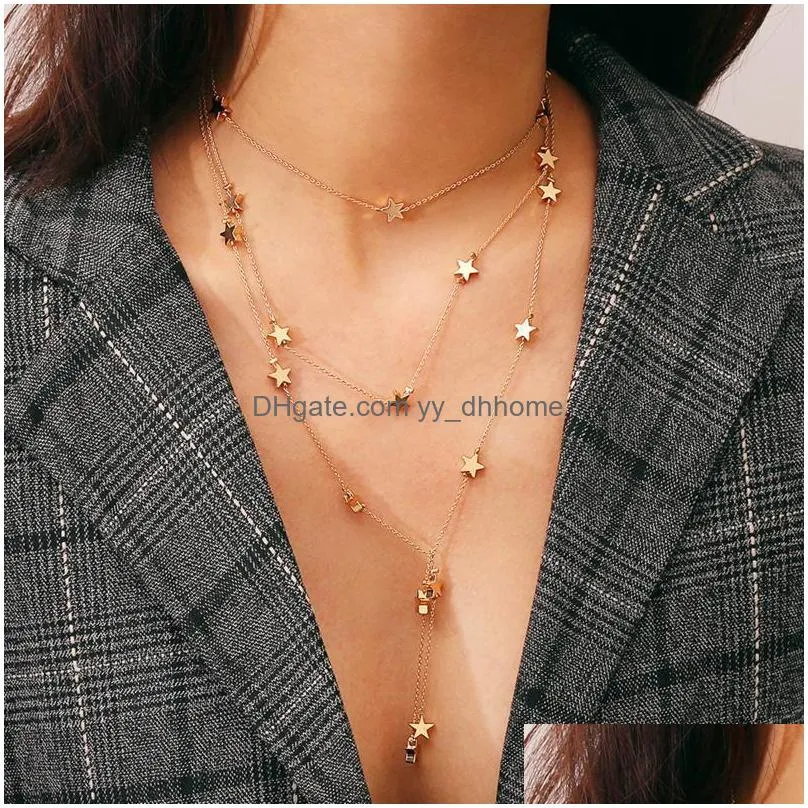 star individual character tide fashionable business collar is acted the role of star pendant tassel multilayer necklace