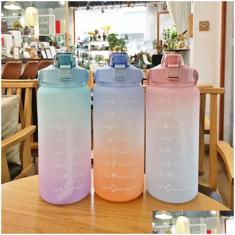 tumblers water bottle 2 liter large capacity motivational with time marker fitness workout plastic cups outdoor gym drinking 1089