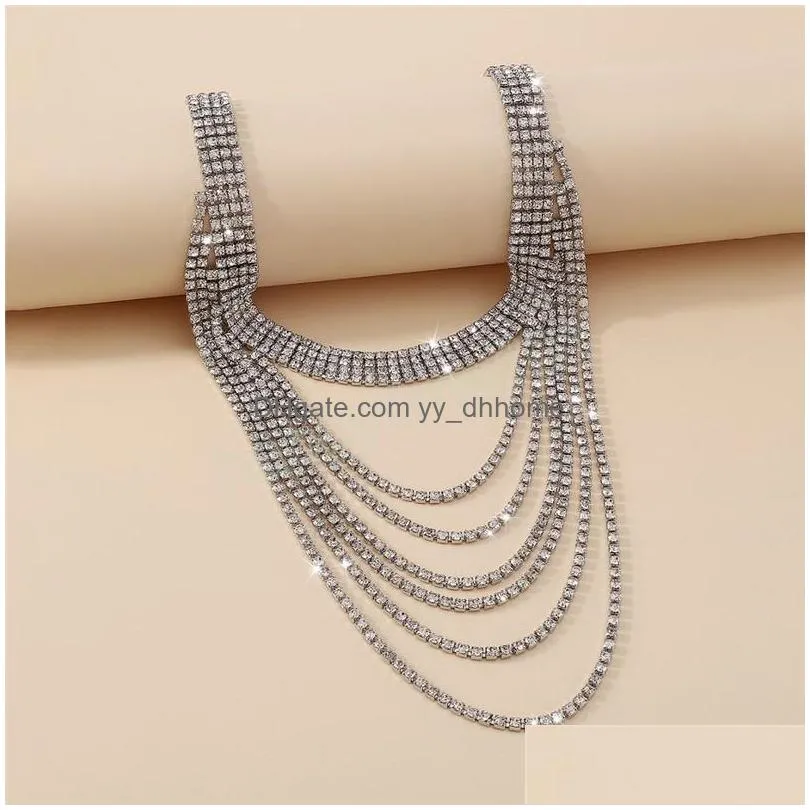 exaggerated full rhinestone crystal choker necklace for women girsl wedding luxury multiayer chunky chain neck jewelry gifts