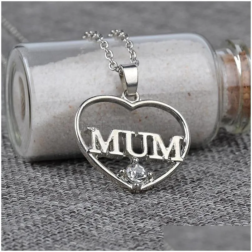 mothers day gift jewelry necklace hollow heart with mon crystal stone round pendant necklace love mom