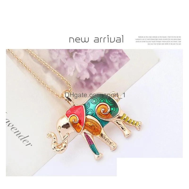 europe vintage party casual jewelry set womens colored glaze elephant necklace with earrings