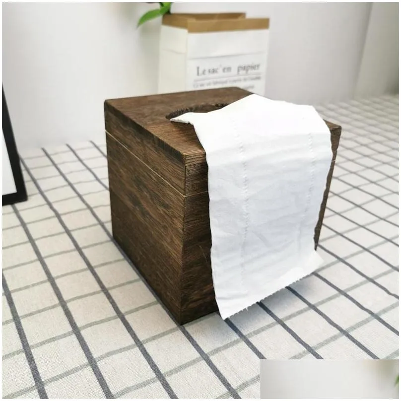 black wood tissue box napkin cover container home hotel pub cafe car paper holder case brown shipping m2