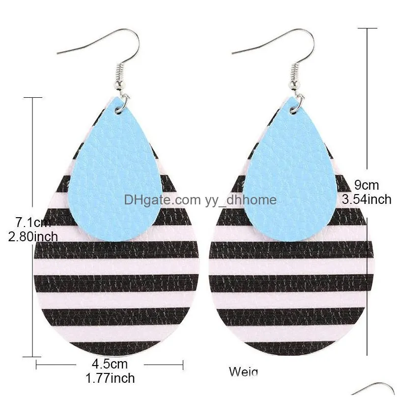 fashion designer pu leather waterdrop dangle earring for women colorful double layer silver plating hook statement earrings jewelry