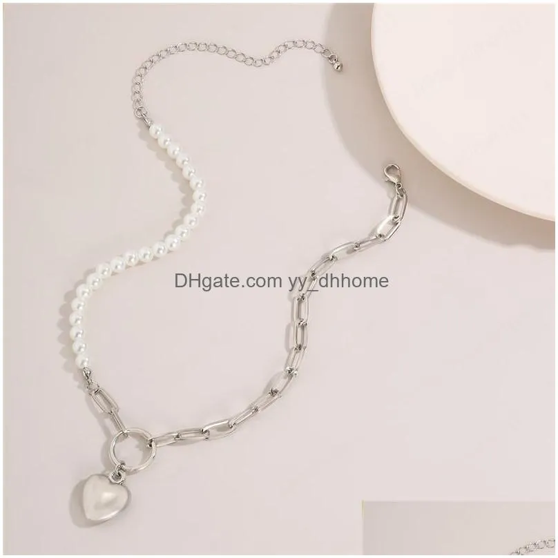 fashion single layer heart necklace alloy pearl mix clavicle chain for women valentines gift love pendant necklace