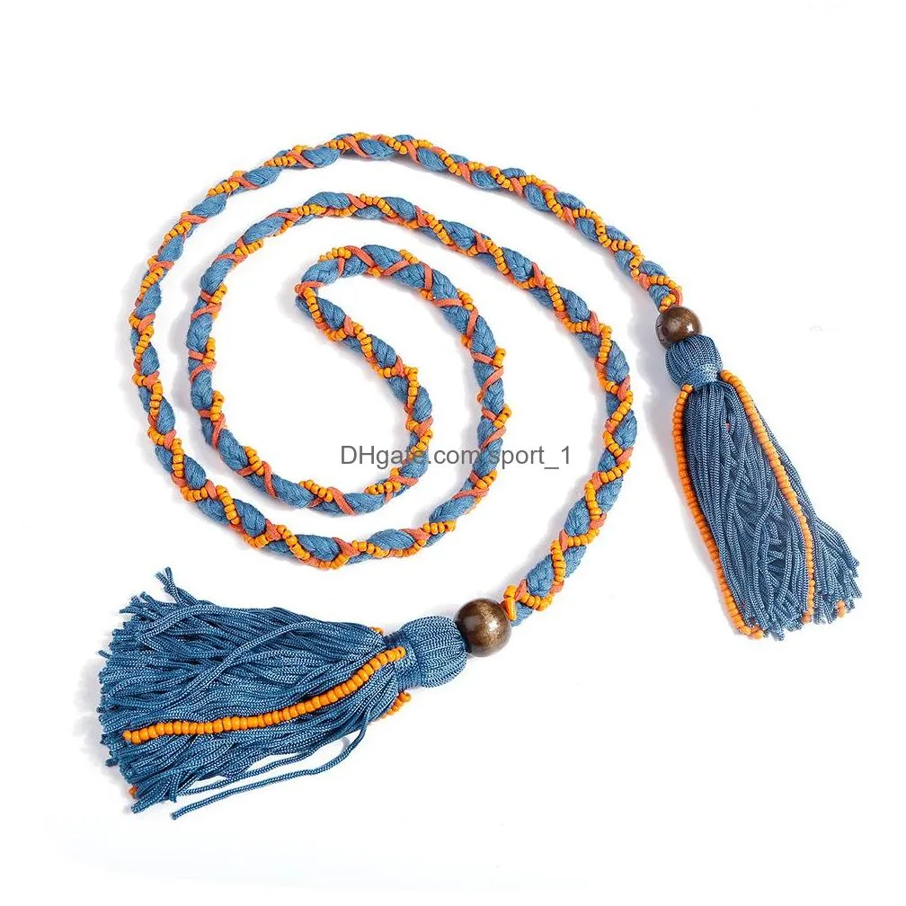 bohemia fashion vintage handwoven tassel necklace headband beads rope double use collar necklace belt