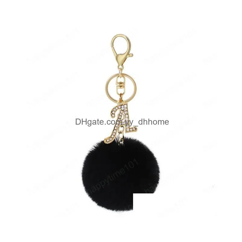 fashion letters keychain trendy creative black fluff 26 english letter initial diamond handbag key ring accessories for women