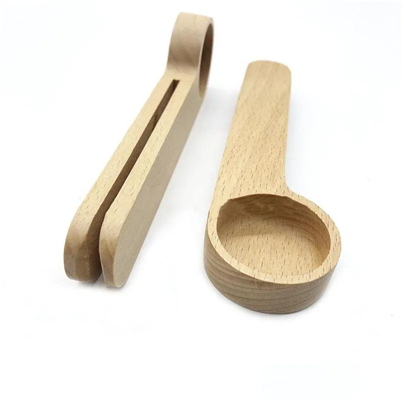 wooden coffee scoop with bag clip tablespoon solid beech wood measuring tea cofe bean spoon clips gift wholesale 7wz y2