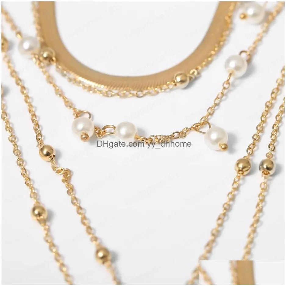 bohemian layered necklace imitation pearl pendant necklace gold color chain choker necklace for women fashion jewelry gift