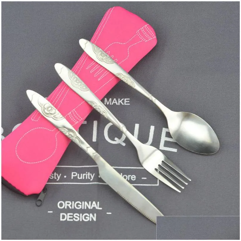 portable dinnerware set spoons stainless steel steak forks travel camping kitchen accessories knife new pattern 3 5zx f2